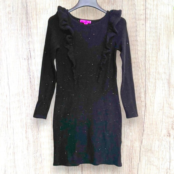 LILLY PULITZER Ruth Black Sequin Sparkle Holiday Christmas Sweater Dress S - Picture 1 of 6